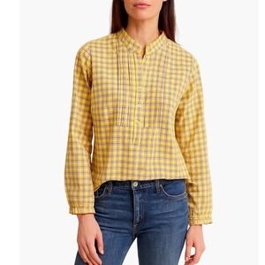 J Crew Yellow Plaid‎ Ruffled Collar Button Up Shirt M Western Cowgirl Chic 80-65